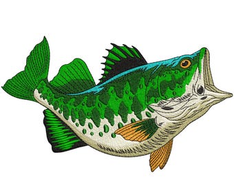 Diseño de bordado de lubina negra, bordado a máquina con escena de pesca de lubina, archivo de bordado de puntada de pez realista para pescadores, caza de peces