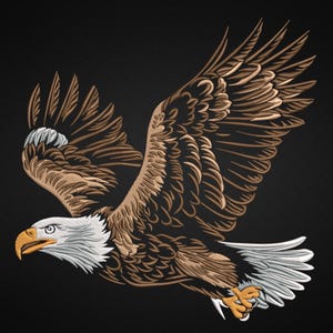 Eagle Machine Embroidery design, Angel wings machine embroidery file, Flying Bald Eagle Embroidery, Majestic American Bird Embroidery