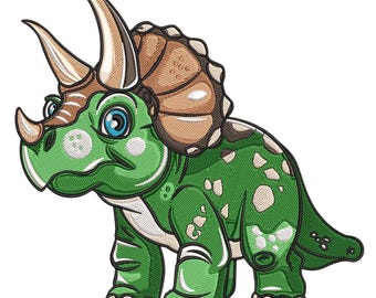 Wzór haftu z dinozaurem triceratopsem, uroczy haft maszynowy, wzór haftu z dinozaurem, plik haftu z dinozaurem, natychmiastowe pobranie