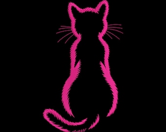 Minimal Cat Silhouette Embroidery Design, Sitting Kitten Outline Machine Embroidery Digitized File