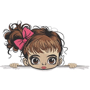 Cute Girl Peeking Embroidery Design, Girl with glasses Machine Embroidery, Baby girl machine embroidery file, Young Lady embroidery file