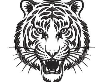Tiger Head Embroidery Design, Tribal Tiger Face Machine Embroidery File, Wild Animal Embroidery, Instant Download