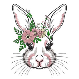 Floral Bunny Embroidery Design, Bunny Machine Embroidery File, Rabbit Embroidery Design, Animal Floral Machine Embroidery File