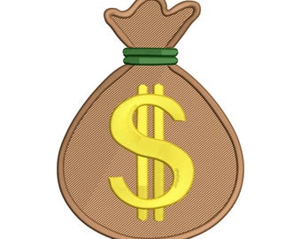 Gold Dollar Money Bag Stitch Design, Cash Icon Machine Embroidery Pattern File, Instant Download