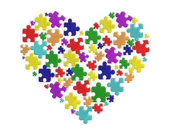Puzzle Heart Machine Embroidery Design, Bright Autism Awareness Embroidery Pattern File, Instant Download