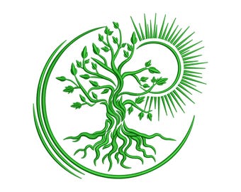 Diseño de bordado circular del Árbol de la Vida, archivo de bordado a máquina con símbolo de la naturaleza, descarga instantánea