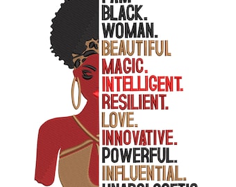 Diseño de bordado "Mujer Negra Poderosa": Archivo de bordado a máquina "Orgullo Afrocéntrico", descarga instantánea