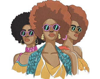 Afro Women with Sunglasses Embroidery Design, Cultural Pride Machine Embroidery Digital File, Instant Download