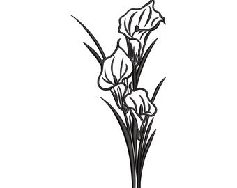 Calla Lily Line Art Embroidery Design, Minimalist Flower Machine Embroidery File, Instant Download