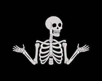 Zabawny wzór haftu szkieletu wzruszającego ramionami, plik do haftu maszynowego na Halloween, natychmiastowe pobranie