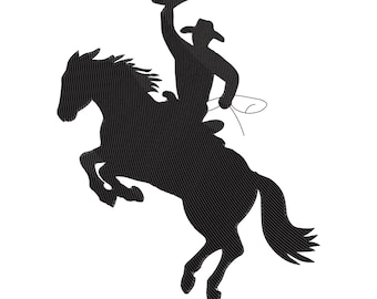 Cowboy Riding Horse Silhouette Embroidery Design, Western Rodeo Machine Embroidery File, Instant Download