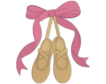 Ballet Shoes Embroidery Design, Pink Bow Pointe Shoe Machine Embroidery File, Instant Download