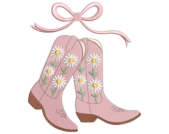 Cowgirl Boot With Bow Embroidery Design, Floral Western Machine Embroidery File, Instant Download