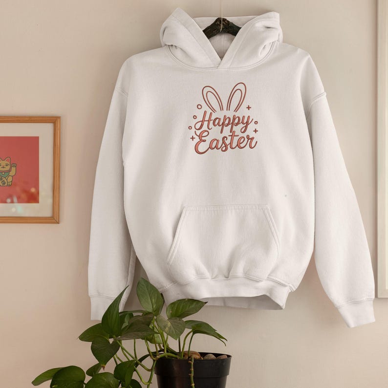 Happy Easter Script Stickdatei, Hasenohren Schriftzug, Maschinenstickerei, digitalisierte Stickdatei Bild 4