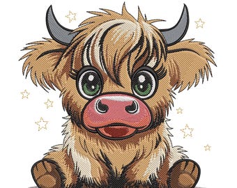 Cute Highland Cow Embroidery Design, Farm Animal Embroidery File, Baby Highland Cow Embroidery File, Highland Cow Patrick Day Embroidery