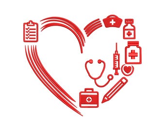 Medical Heart Embroidery Design, Nurse Doctor Love Machine Embroidery File, Instant Download