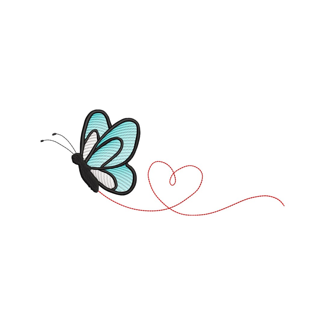 Butterfly Heart Line Embroidery Design, Love Trail Machine Embroidery ...