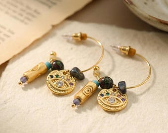 Boho Earrings Evil Eye Drop Earrings Vintage Gold Statement Earrings Turquoise Colorful Jewelry for Women