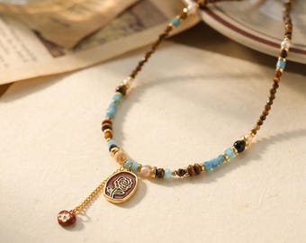 Beaded Necklace, Everyday Necklace, Gold Charm Necklace, Minimal Layering Necklace, Casual Jewelry, Simple Elegant Necklace for Women