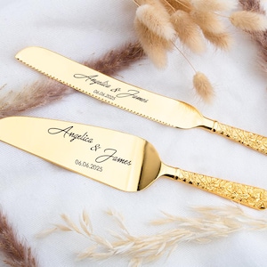 Engraved Wedding Cake Cutting Set: Stainless Steel Knife & Shovel