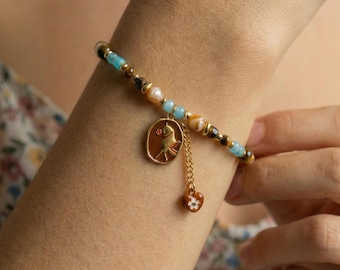 Playful Lucky Charm Bracelet Cute Beaded Bracelet Horse Pendant Colorful Stone Bracelet Fun Jewelry Gift for Women