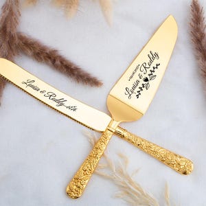 Personalized Cake Knife and Server Set - engraved wedding anniversary cake cutting Christmas gift for couples, unique keepsake something new