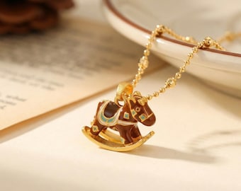 Cute Horse Necklace Colorful Enamel Necklace Playful Charm Necklace Rocking Horse Pendant Necklace Fun Jewelry for Women