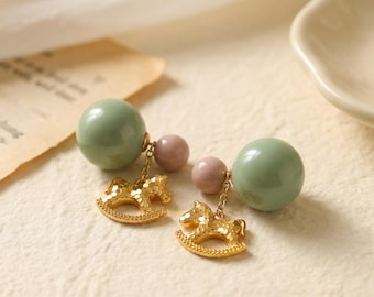 Colorful Horse Earrings, Cute Dangle Earrings, Resin Bead Earrings, Playful Statement Jewelry, Unique Gift for Women