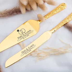 Engraved Wedding Cake Cutting Set: Stainless Steel Knife & Shovel