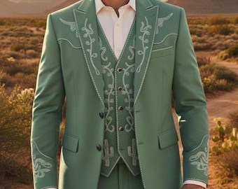 Sage Green Cowboy Suit for Men | Embroidered Western Wedding Attire