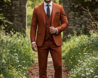Rust Three Piece Suit | Burnt Orange Tailored Wedding Outfit