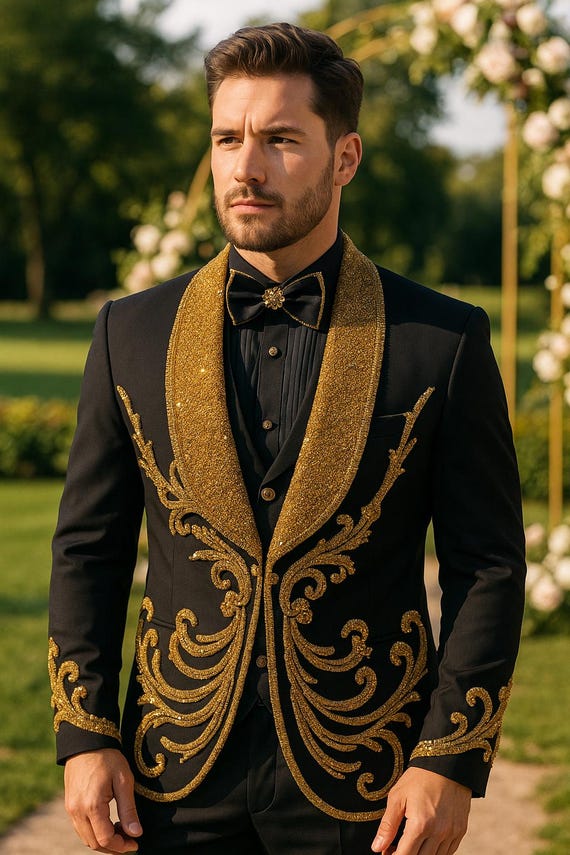 black and gold dress for men Men's Dressing Gown Smoking Jacket Robe Black Paisley Gold Quilted Extra Long Warm