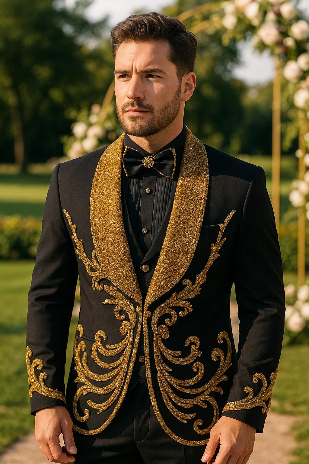 dress code black and gold men Gold Sparkle Blazer
