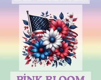 Patriotic Floral American Flag DTF Transfer: 4th of July Shirt Design