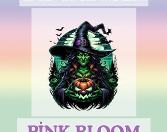 Green Witch Halloween DTF Transfer - Evil Pumpkin Iron-On Heat Press Design