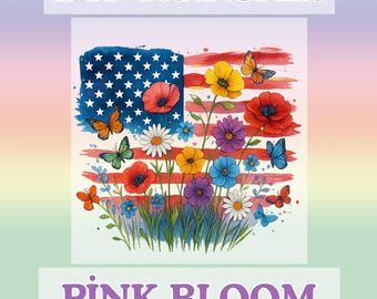 Floral American Flag DTF Transfer: Patriotic Wildflower Heat Press Design