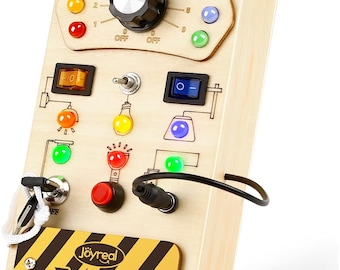 Montessori Wooden Busy Board with LED Lights, Sensory Fidget Toy