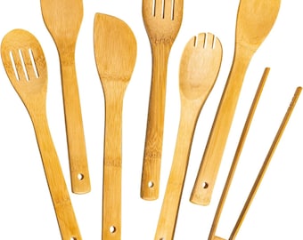 7-Piece Bamboo Cooking Utensils Set – Natural Spoons, Spatulas, Eco-Friendly Kitchen Tools