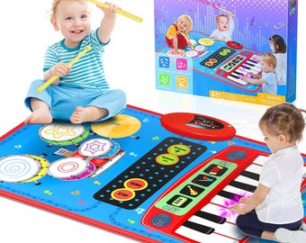 2-in-1 Musical Playmat – Piano Keyboard and Drum Set with Drumsticks, Educational Toy for Toddlers
