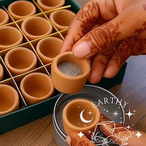 Ensemble de pots à liqueur indiens en terre cuite avec poudre d'argile - Coffret cadeau inclus - Pots en terre cuite comestible et poudre d'argile comestible