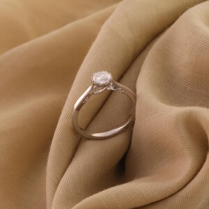 Delicate Solitaire Engagement Ring | Round Cut CZ in White Gold Finish | Minimalist Promise Ring | Dainty Bridal Jewelry