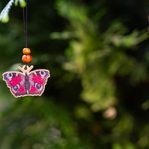 Peacock Butterfly Wooden Ornament: butterfly insect illustration, insect art