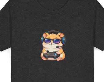 Gamer Hamster Kids T Shirt, Cute Gaming Animal Youth Graphic Tee, Funny School Outfit, Birthday Gift for Boys Girls