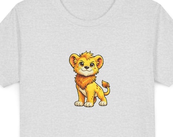 Cute Lion Cub Kids T Shirt, Safari Jungle Animal Youth Graphic Tee, Wild School Outfit, Birthday Gift for Boys Girls
