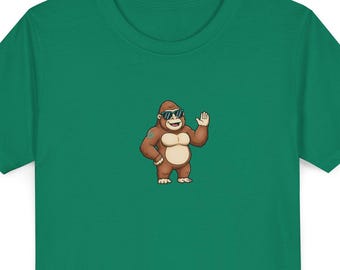 Cute Gorilla Kids T Shirt, Funny Jungle Animal Youth Graphic Tee, Safari School Outfit, Birthday Gift for Boys Girls
