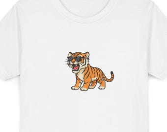 Cute Tiger Kids T Shirt, Roaring Jungle Animal Youth Graphic Tee, Safari School Outfit, Birthday Gift for Boys Girls
