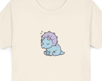 Sleepy Dinosaur Kids T Shirt, Cute Triceratops Youth Graphic Tee, Pastel Dino Toddler Shirt, Birthday Gift for Boys Girls