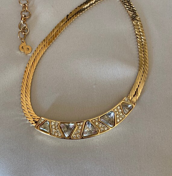Vintage Christian Dior gold tone choker necklace … - image 1