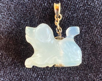 Carved jade dog with sterling silver ~ Chinese Zodiac