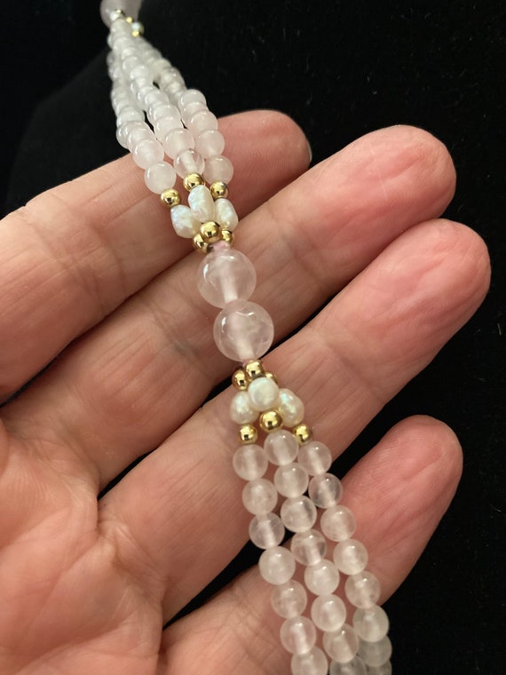 Pale rose quartz beads and seed pearls-gold tone … - image 6